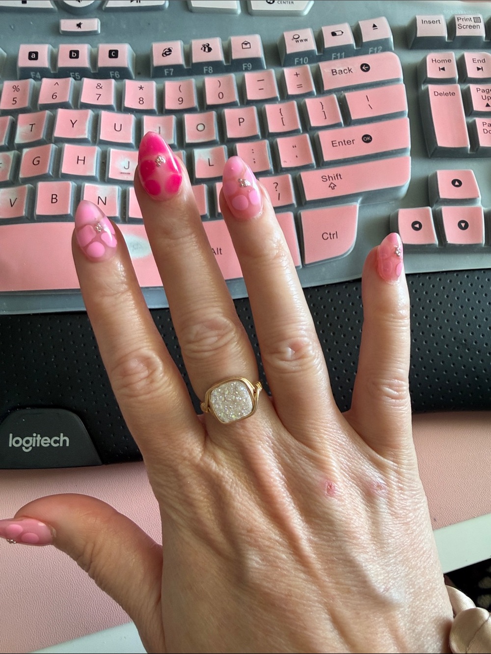 Wren Gold Druzy Ring with White Sparkle Center